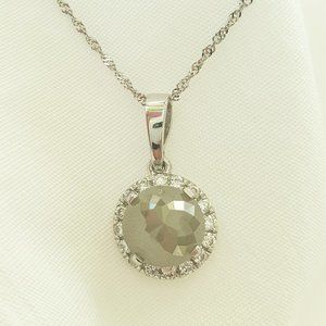 Rose Cut Diamond Halo Pendant Necklace Fancy Gray Round 14K White Gold 2.05 TCW